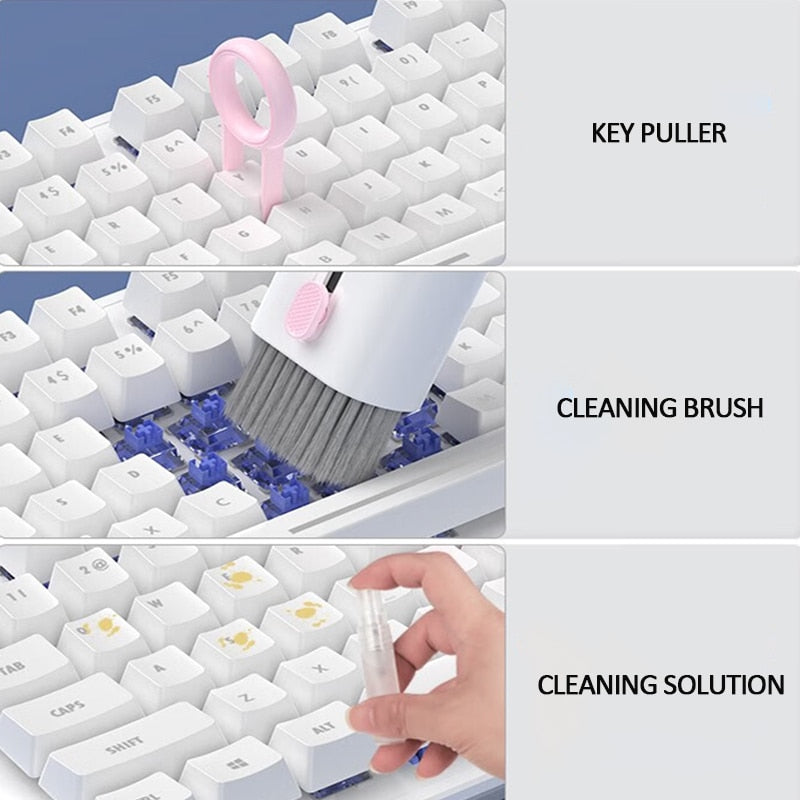 7-in-1 Computer Keyboard Brush, Earphones, Phone  Multifunctional Cleaning Kit and Keycap Puller